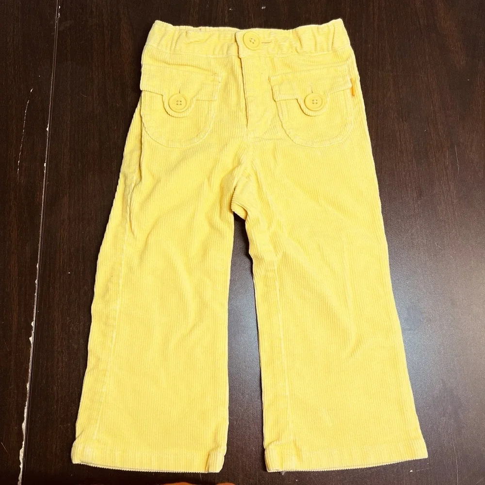 Vtg Gap Girls 2T Yellow Corduroy‎ Pants Button Flap Front Pockets Adjustable Y2K
